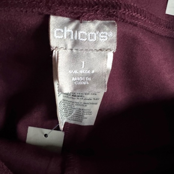 NWT Chico’s Faux Suede Jeggings Deep Merlot Burgundy Pull-On Pants Size 1 (US 8) - Picture 4 of 6